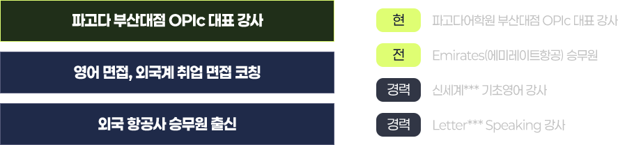 파고다 부산대점 OPIc 대표 강사 약력