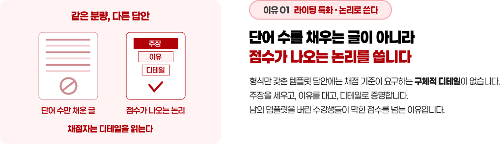 단어 수를 채우는 글이 아니라 점수가 나오는 논리를 씁니다