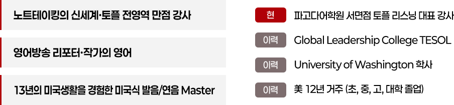 헤일리서 선생님 약력